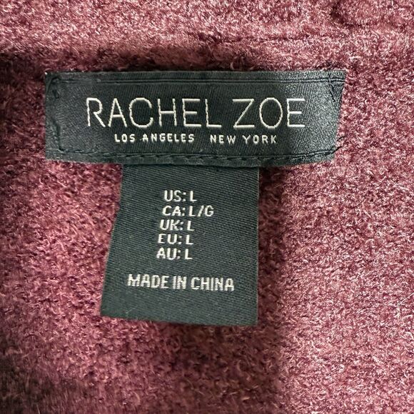 Rachel Zoe Cardigan Sweater Open Front Burgundy Plush Boucle Knit Soft Size L - Picture 9 of 11